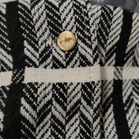 1960s Black White Chevron Plaid A Line Handmade Button Up Midi Skirt Size XS - Picture 8 of 11